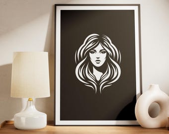 Stampa artistica astratta di un volto femminile / Poster minimalista in bianco e nero (download digitale)