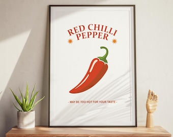 Stampa artistica da cucina con peperoncino rosso, poster retrò vintage (download digitale)