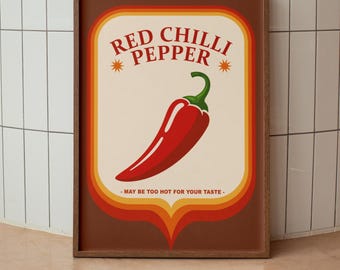 Poster con peperoncino rosso: decorazione murale retrò anni '70 per la cucina (download digitale)