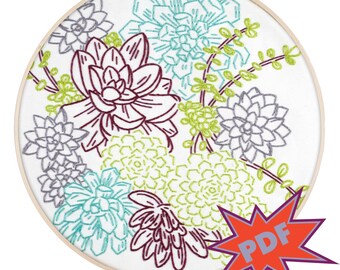 SUCCULENT PDF embroidery pattern - floral embroidery design - PopLush Embroidery