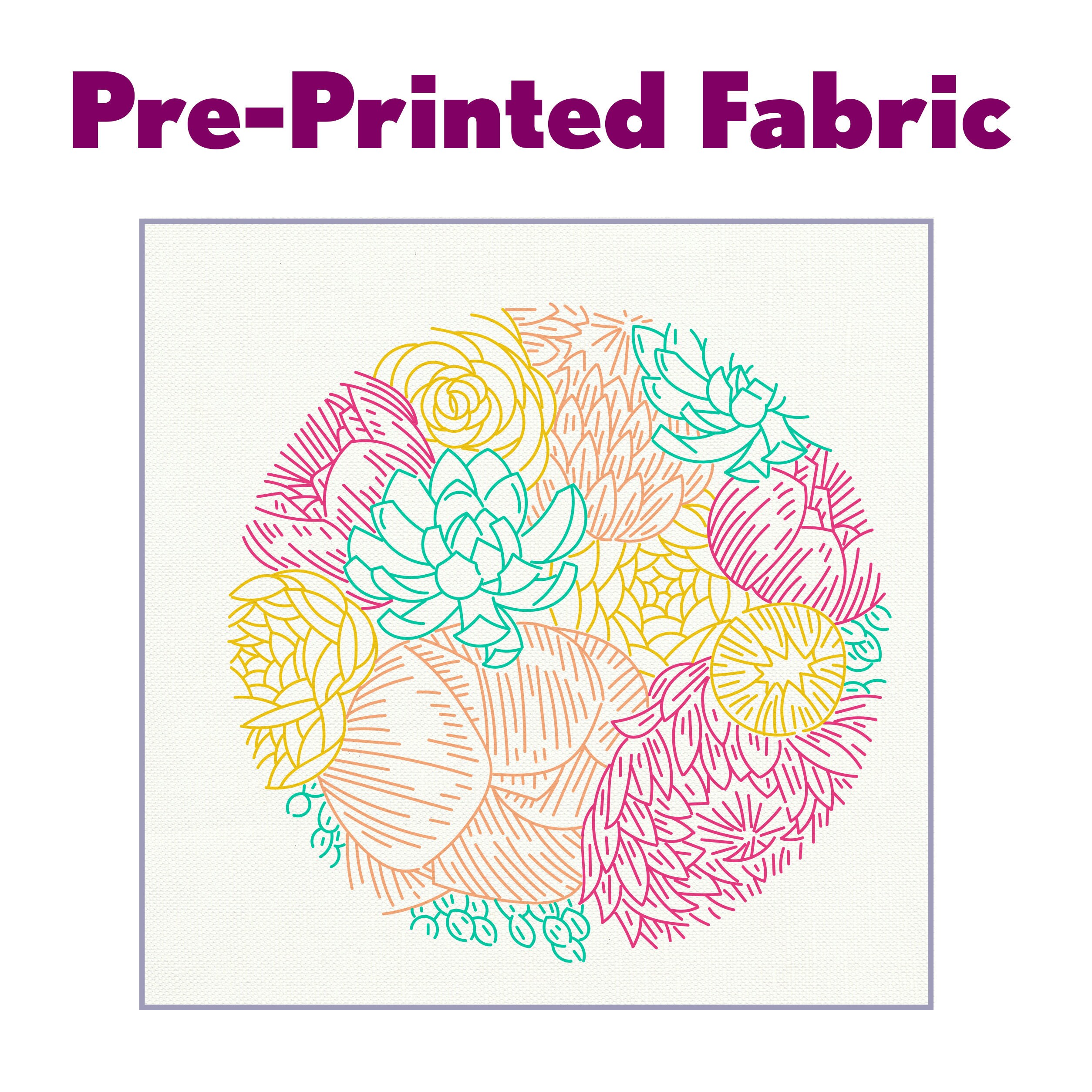 FLORAL Pre Printed embroidery fabric embroidery pattern Etsy