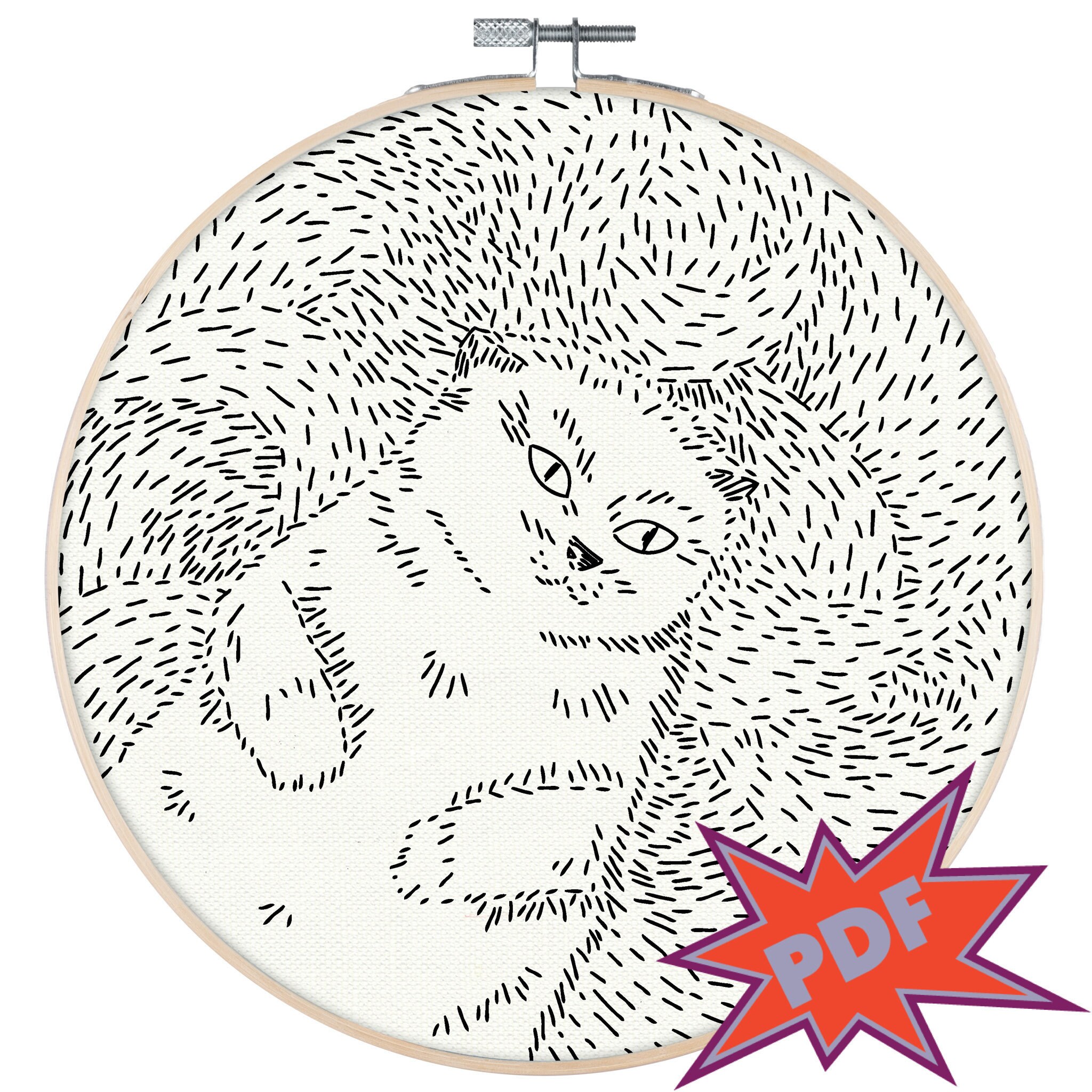 White cat pdf embroidery pattern persian cat embroidery  etsy