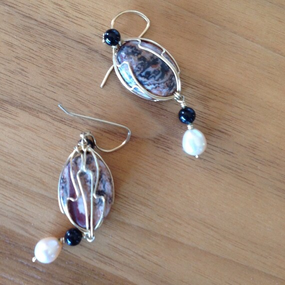 Stone and Pearl Earrings
