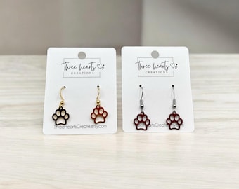 Dainty Paw Print Earrings: Stainless Steel or Gold Plated