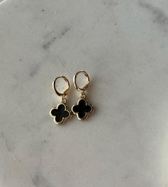 Clover Earrings | Black Clover Earrings | White Clover Earrings | Chic | Four Leaf Clover | Gifts for Her | Hypoallergenic | Minimalist