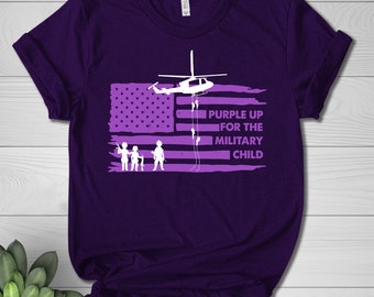 Purple Up For The Military Child T-Shirt, Month of Military Child Shirt, Army Soldier Kids Gift, Boots US Flag Shirt, Purple USA Flag Shirt