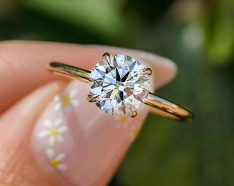 2 Ct Round Lab Grown Diamond Engagement Ring, 14k Gold Solitaire Proposal Ring, Promise Ring for Her, Minimalist Wedding Band
