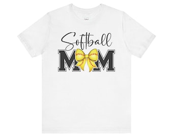 Camiseta con lazo coqueto de mamá de softbol cursiva (clara)