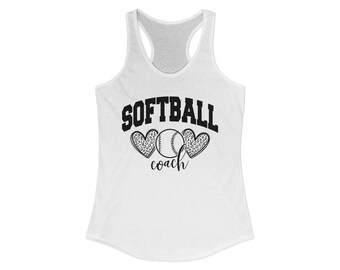 Camiseta de tirantes con espalda cruzada para mujer, entrenador de sóftbol, Hearts Baseball (negra)