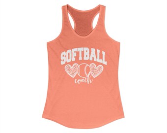 Camiseta de tirantes con espalda cruzada para mujer, entrenador de sóftbol, Hearts Baseball (blanca)