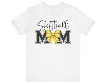 Camiseta con lazo coqueto de mamá de softbol cursiva (clara)