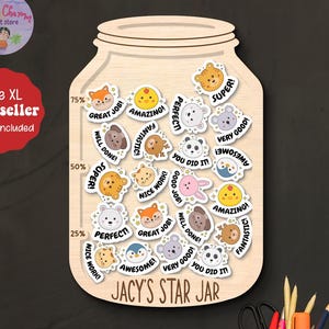 Magnetic Reward Jar with Tokens Classroom Teacher Smiley Star Jar, Chore Chart Gifts for Kids,Reward System,Positive Behavior,Potty Training