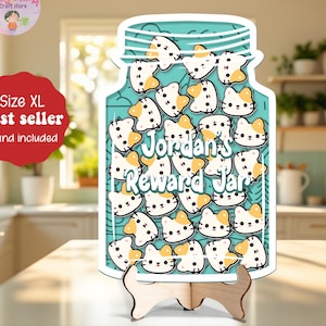 Personalized Cat Safari Reward Jar Name, Kitty Safari Token Classroom Teacher, Gift For Kid, Good Behavior, Kindness Gift Class Reward Jar