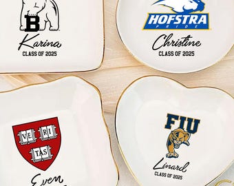 Personalized Graduation Gifts For Her, Custom University College Logo Ring Dish, Graduation University Jewelry Tray, 2025 Graduate Gifts
