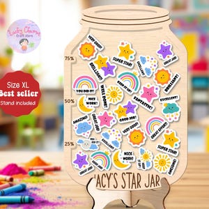 Magnetic Reward Jar with Tokens Classroom Teacher Smiley Star Jar, Chore Chart Gifts for Kids,Reward System,Positive Behavior,Potty Training