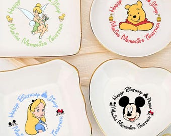 Personalized Disney Tinkerbell Trinket Dish, Disney Lover Ring Dish, Birthday Jewelry Dish Gift for Friend, 2025 Graduation Wedding Gift