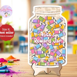 Personalized Classroom Reward Jar for Kids, Custom Pencil Tokens For Classroom, Back to school Gift, Colorful Classroom Decor, Gifts For Kid