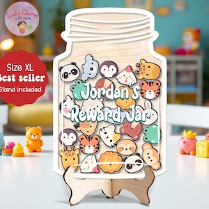Personalized Animal Jungle Reward Jar Name, Magnet Token Classroom Teacher, Gift For Kid, Good Behavior Gift, Kindness Gift Class Reward Jar