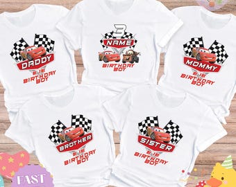Niestandardowa nazwa Disney Urodziny Błyskawica McQueen Koszulka, Urodzinowy Chłopiec Samochód Tee, Disney Rodzina Urodzinowa Tee, Pixar Błyskawica McQueen Urodzinowy Chłopiec