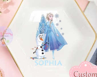 Personalized Disney Elsa Frozen Princess Trinket Dish, Disney Lover Ring Dish, Birthday Jewelry Dish Gift for Friend,Graduation Wedding Gift