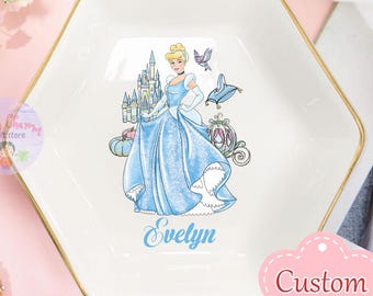 Personalized Disney Cinderella Princess Trinket Dish, Disney Lover Ring Dish, Birthday Jewelry Dish Gift for Friend, Graduation Wedding Gift