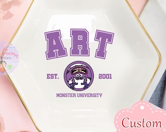 Personalized Disney Monster University Trinket Dish, Disney Lover Ring Dish, Birthday Jewelry Dish Gift for Friend, Graduation Wedding Gift