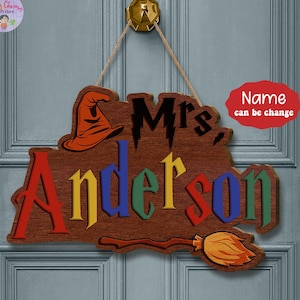 Personalized Wizard Teacher Sign, Magic Teacher Name Sign, Classroom Welcome Sign, Class Door Hanger Teacher Gift, Halloween Teacher Decor