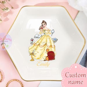 Personalisierte Disney Schönheit und Biest Belle Prinzessin Trinket Dish, Disney-Liebhaber-Ring-Teller, Geburtstag Schmuck Teller Geschenk für Freund, Hochzeitsgeschenk