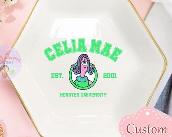 Personalized Disney Monster University Trinket Dish, Disney Lover Ring Dish, Birthday Jewelry Dish Gift for Friend, Graduation Wedding Gift