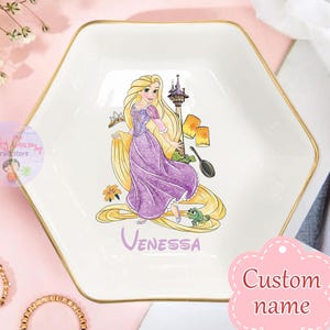 Disney Rapunzel Prinzessin Trinket Teller, Disney Liebhaber Ring Teller, Geburtstag Schmuck Teller Geschenk für Freund, 2025 Hochzeitsgeschenk