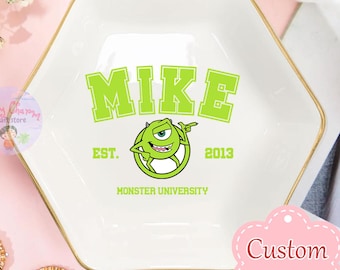 Personalized Disney Monster University Trinket Dish, Disney Lover Ring Dish, Birthday Jewelry Dish Gift for Friend, Graduation Wedding Gift