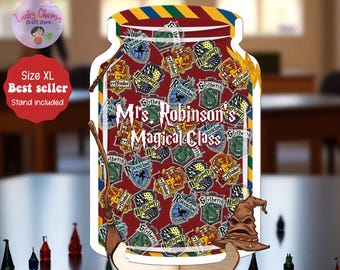 Personalized Magic Wizard School Reward Jar for Kids, Custom Witch Reward Jar For Classroom, Back to school Gift, Colorful Classroom Decor