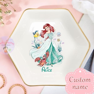 Personalized Disney Ariel Princess Trinket Dish, Disney Lover Ring Dish, Birthday Jewelry Dish Gift for Friend, Wedding Gift, Graduate Gifts