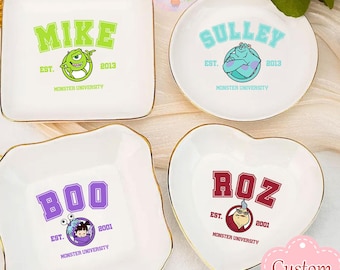 Personalized Disney Monster University Trinket Dish, Disney Lover Ring Dish, Birthday Jewelry Dish Gift for Friend, Graduation Wedding Gift