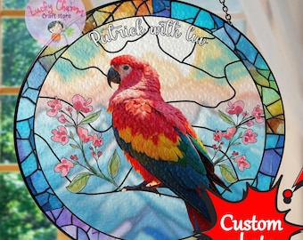 オウムアカコンゴウインコステンドグラスサンキャッチャー 壁飾