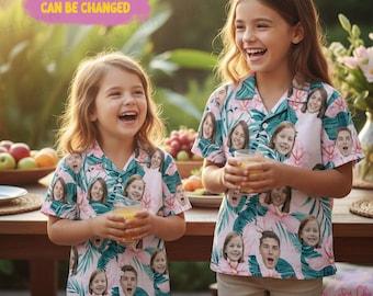 Custom Face Kids Hawaiian Shirt, Personalized Photo Aloha Shirt for Kids, Funny Family Face Shirt, Custom Vacation Shirt, Kids Summer Gift