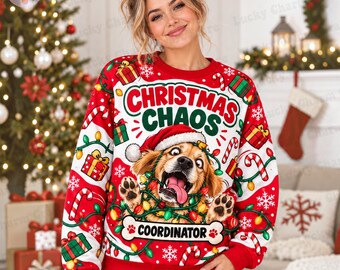 Christmas Chaos Coordinator Sweatshirt, Funny Dog Ugly Christmas Sweater, Cute Holiday Sweatshirt, Dog Mom Xmas Gift 2026, Pet Lover Outfit