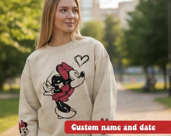 Disney Couple Disney Matching Sweater, Custom Lover Mickey and Minnie Sweatshirt, Valentine Gift Hoodie, Disney Lover Valentines Day T-shirt