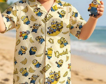 Disney Custom Name Hawaiian Shirt for Kids, Personalized Cartoon Summer Shirt, Cute Cartoon Beach Outfit, Disney Inspired Vacation Shirt