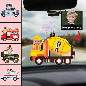 パーソナライズされた父の日ギフト、車に吊るす赤ちゃんの写真の顔のカスタムカーアクセサリー、安全運転のお父さんへのギフト、パパへのギフト、トラック運転手のお父さん