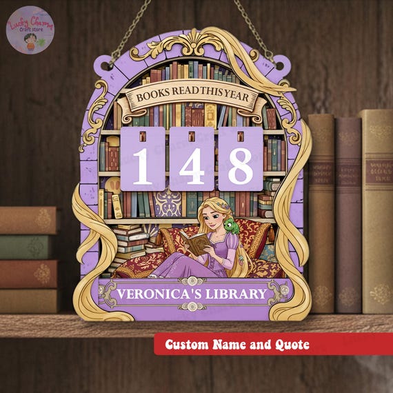 Personalized Princess Rapunzel Reading Tracker, Custom Disney Tangled Books Read Counter, Floral Book Club Decor, Magic Home Library Sign