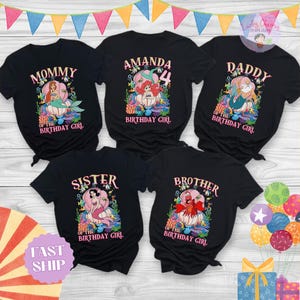 Custom Mermaid Princess Birthday Girl Theme Outfit For Family, Ariel Birthday Shirt, Disney Princess Shirt, Disney Princess Group Shirt