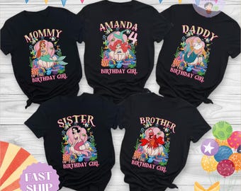 Anpassad sjöjungfruprinsessakostym för födelsedagsflicka för familj, Ariels födelsedagströja, Disneyprinsesströja, Disneyprinsesströja för grupp