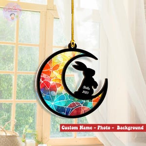 Personalized Rabbit Memorial Suncatcher Ornament, Custom Bunny Memorial Gift, Pet Memorial Suncatcher Window Hanging, Bunny Remembrance Gift