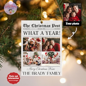 Personalized Family Christmas Tree Ornament, Family Photo Keepsake, Custom Family Photo Ornament, Dad Gifts, Mom Gifts, Newspaper Ornament