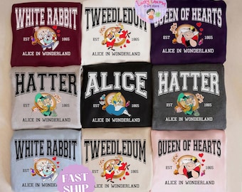 Alice im Wunderland Charakter Shirt, weißes Kaninchen, verrückter Hutmacher, Herzkönigin, Prinzessin Alice Gruppe passende Shirt, Disney Trip Shirt