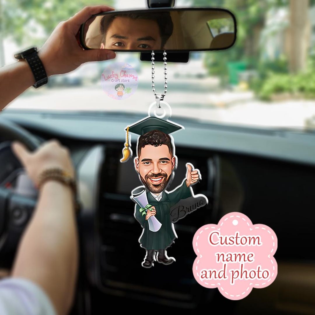 Personalized Graduation Cartoon Portrait Car Ornament, Custom ...