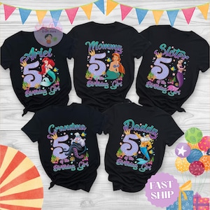 Custom Princess Birthday Girl Shirt, Disney Birthday Ariel Toddler Shirts, Disney Family Birthday Party Shirt Disneyland Little Mermaid Tee