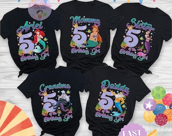 Anpassad prinsessfödelsedagsflicktröja, Disneys födelsedags-Ariel-tröjor för småbarn, Disneys familjefödelsedagsfest-tröja, Disneys lilla sjöjungfru-tröja