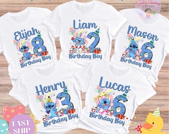 Koszulka urodzinowa dla chłopca z nadrukiem Disney Stitch, śliczna koszulka urodzinowa dla chłopca z nadrukiem Stitch, koszulki urodzinowe WDW, koszulka imprezowa Stitch, koszulka urodzinowa Disney